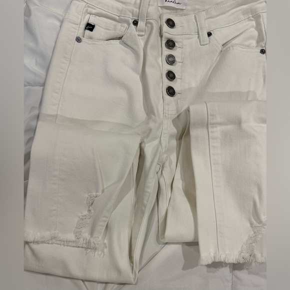 KanCan-Mid Rise Double Fringe Hem Skinny SZ1/24 Color white Never worn - Picture 3 of 4